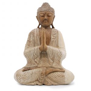 Whitewashed-wood- welcome-sitting-pose-Buddha-statue
