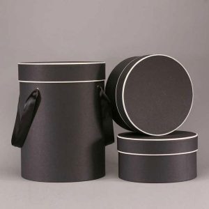 Black-Cream-Trim-Round-Hat Boxes-Waterproof-Lined-Hat-Boxes