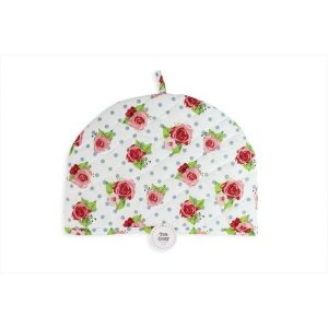 Quilted-tea-cosy- vintage-style-red-pink-roses-white- background