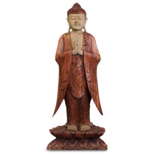 Standing-welcome-pose-Suar-wood- Buddha-statue