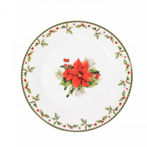 Set-of-2-Christmas- Holly-Poinsettia-Plate- 10.5-inches- dishwasher-safe- microwave-safe