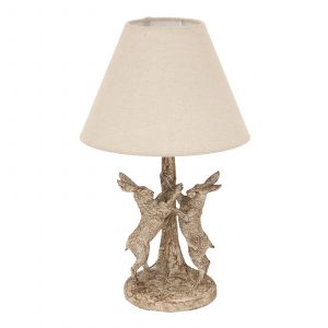 Animal hare lamp stonewashed natural linen lamp shade sculpturesque base countryside nature