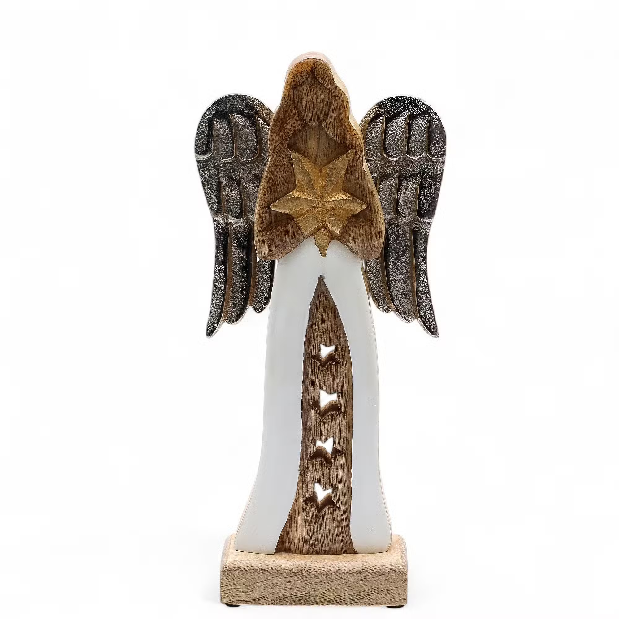 hand_carved_mango_wood_30_cm_angel_large_Christmas_golden_star_metal_wings_rustic_tradition_charm